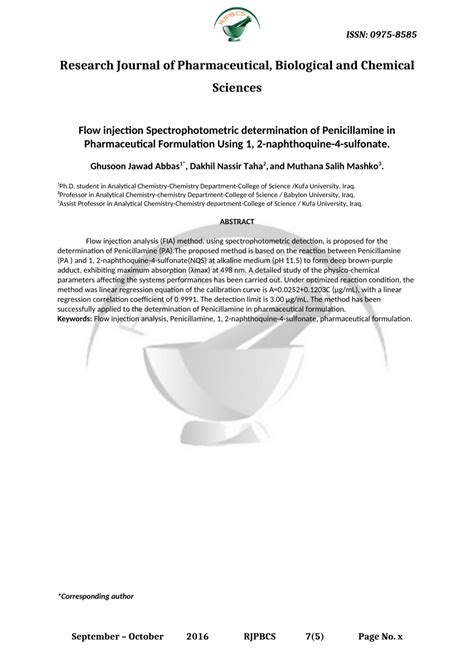 Pdf Flow Injection Spectrophotometric Determination Of Penicillamine