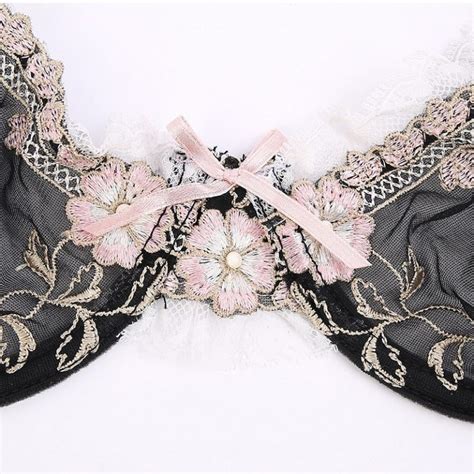 Transparent Lingerie Lace Embroidery Thin Bra Set Power Day Sale