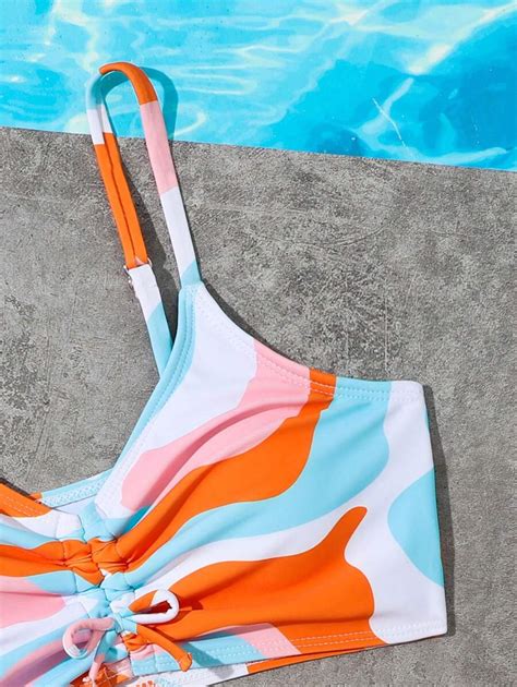Tween Girl Allover Print Drawstring Bikini Swimsuit Shein Usa