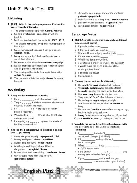 Unit 7 Basic Test | PDF