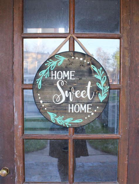 Round Home Sweet Home Welcome Sign For Front Door Wooden Etsy