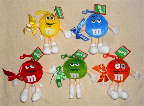 M&M's Brand Plush Toy Clip-On Keychain Lot of Five M&M Orange Red Blue ...