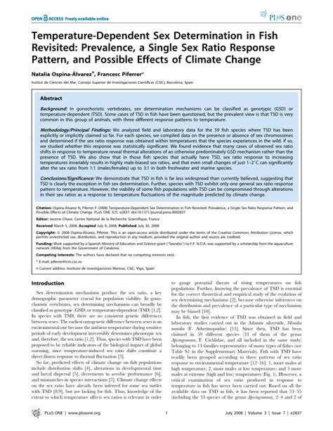 Pdf Chapter Book Temperature Dependent Sex Determination In Fish Revisited