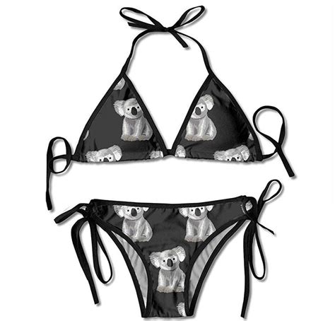 Rtyrtyrty Swimsuit Triangle Bikini Koala Summer Sexy Triangle Thong Piece Swimsuit Black