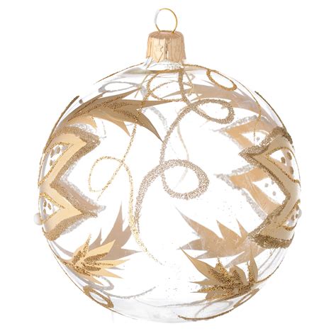 Bauble In Blown Glass With Gold Flower 100mm Online Sales On Uk