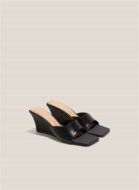 Canvas Effect Wedge Heel Mules Wed 0056 Black Vascara