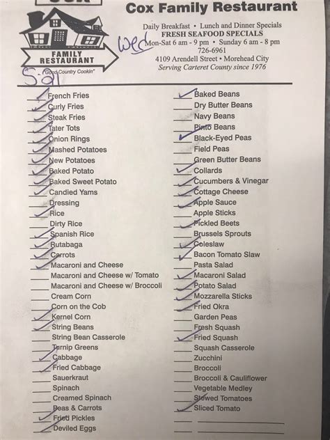 Cox Family Restaurant | Morehead City NC