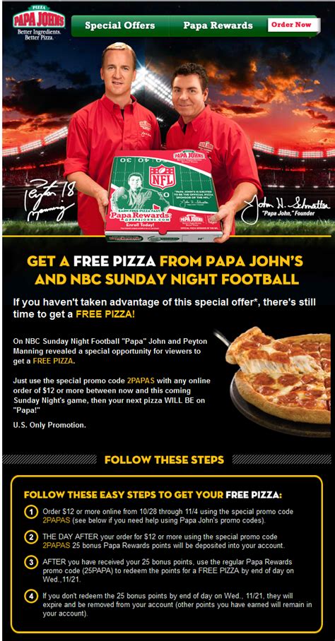 Followup Pizza Free At Papa Johns Via Online Promo Papas Papa Johns