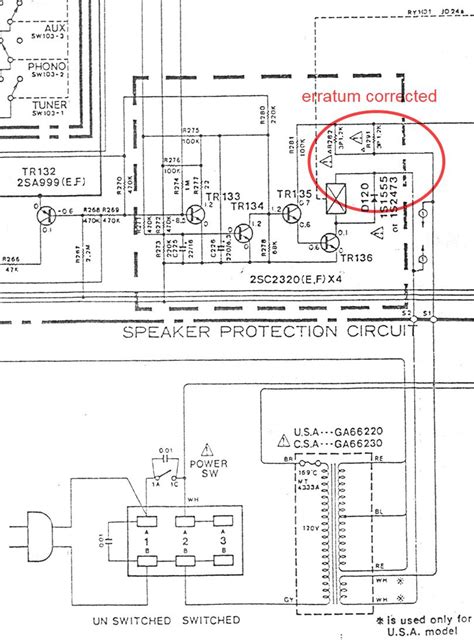 Yamaha A 500 Schematic Detail Protection And Power Transformer Erratum