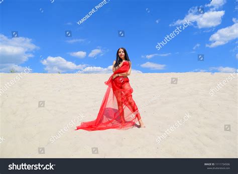 Sexy Girl Naked Lingerie Walking Desert Stock Photo 1111734506