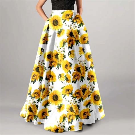 Jupe Longue Imprim Floral Boh Me Pour Femmes Robe Maxi Confortable