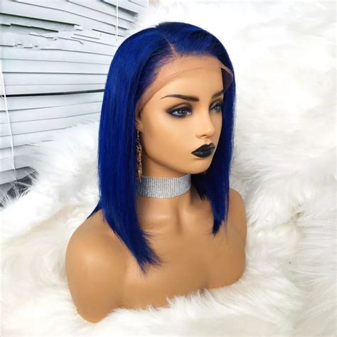 Magic Love Human Virgin Hair Ombre Blue Bob Pre Plucked Lace Front Wig