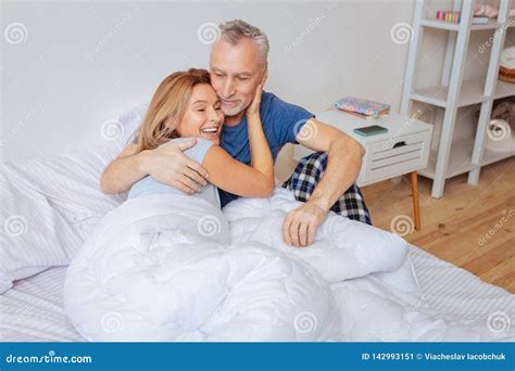 Blonde Haired Wife Feeling Happy Waking Up With Her Husband Stock Image Image Of Love Home