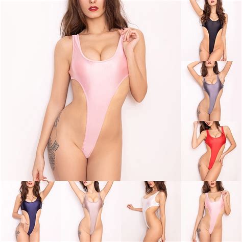 Gojoey Sexy Women Glossy Bodysuit Bikini Swimwear High Cut Thongs Leotard Lingerie Shopee