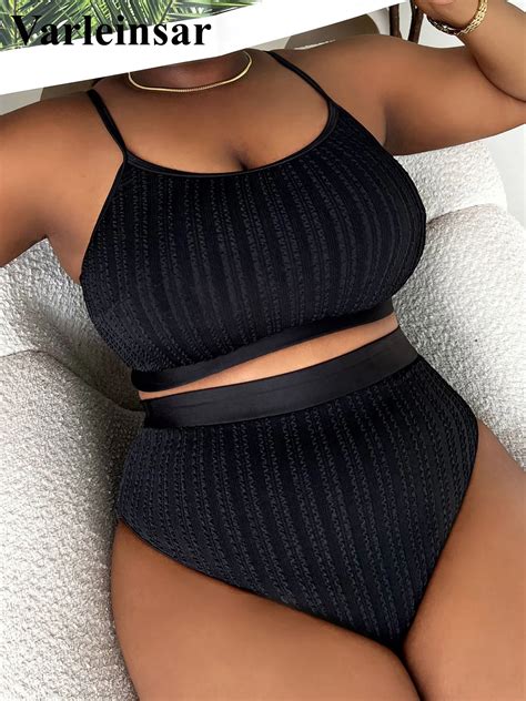 Xl Xl Ribbed Bikini Large Size Swimwear Plus Size Women Swimsuit Female Two Pieces Bikini Set