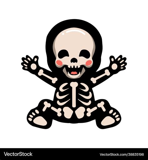 Cute Halloween Skeleton Cartoon Sitting Royalty Free Vector