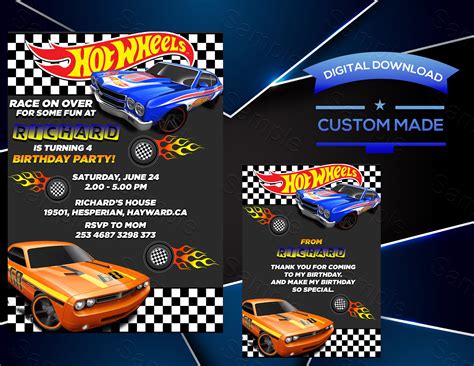 Hot Wheels Birthday Invitation Hot Wheels Invitation Hot Etsy