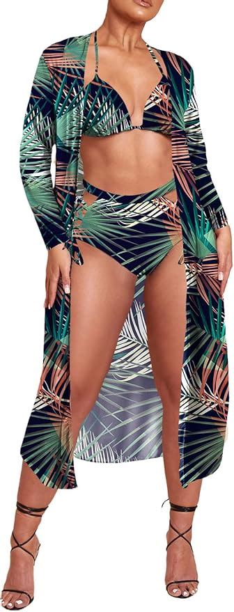 Amazon Viottiset Women S Printed Pieces High Waist Bikini Maxi Swimsuit Cover Up