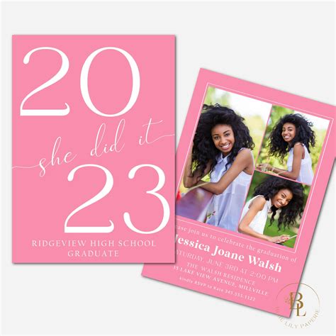 Hot Pink Graduation Party Invitation Minimal Graduation Announcement 2023 Printable Graduation