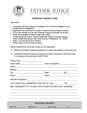 Fillable Online Transcript Request Form Instructions Transcripts Will