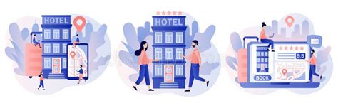 Booking Hotel Online Tiny People Search And Choose Hotel Or Apartment