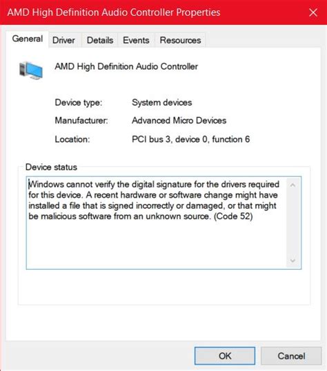 AMD High Definition Audio Controller Code 52 - AMD Community