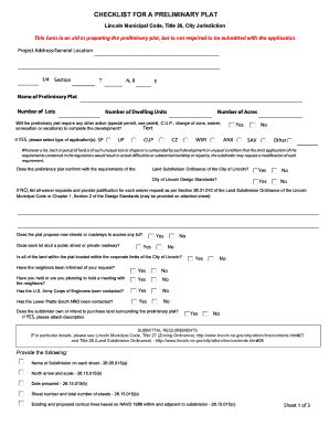 Fillable Online Lincoln Ne CHECKLIST FOR A PRELIMINARY PLAT Fax Email