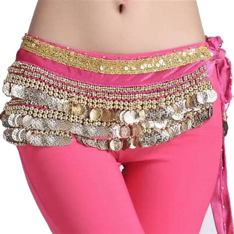 Dropship Rose Belly Dance Scarf With Gold Coins Belt Velvet Skirt To