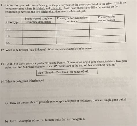 Solved 11. For a color gene with two alleles, give the | Chegg.com