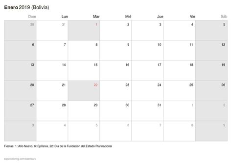 Calendario Enero 2019 Para Imprimir Bolivia