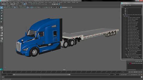 Kenworth Truck With Single Drop Tri Axle Extendable Trailer 3D Model