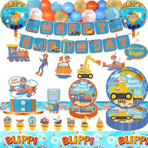 Blippi Party Decor Banner Banderitas Candy Loot Box Cone Party Hats