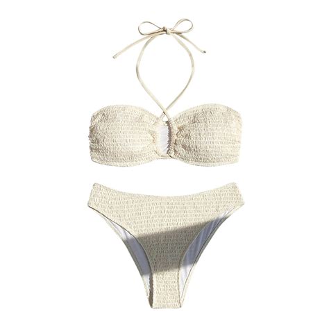 Utsjkr Deals Women Two Piece Bikini Set Sexy Halter Triangle Bikini Top With High Cut Cheeky