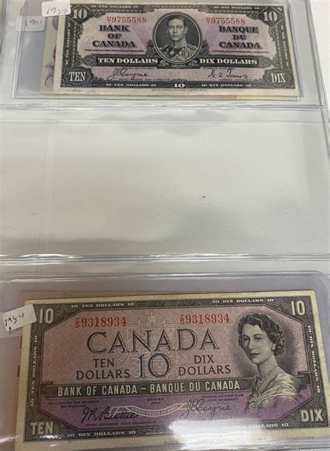 Lot Of (4) 10 Dollar Canadian Bills 1937, 1954 (Devils Face), 1971, 1989