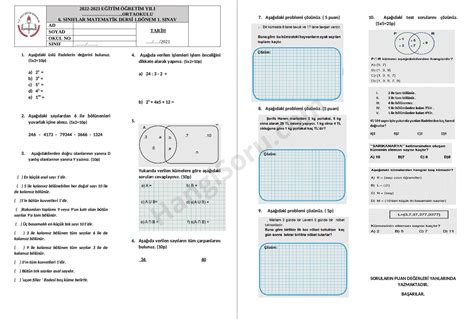 6 Sınıf Matematik 1 Dönem 1 Yazılı Soruları 2022 2023 Yeni Hangisoru