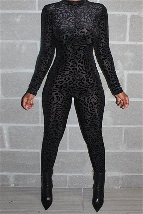 Black Leopard Jumpsuit Get Wild In 2020 Long Sleeve Jumpsuit Leopard