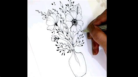 Shorts Drawing Flowers In A Vase Drawing Howtodraw Floral Youtube