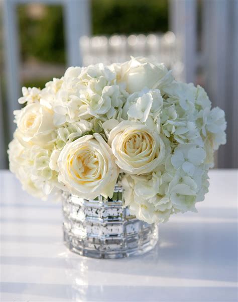 Ivory Rose and Hydrangea Low Centerpieces