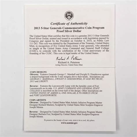 2013-P 5-Star Generals Proof Silver Dollar w US Mint OGP - Box & COA