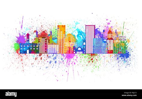 Portland Oregon Outline Silhouette With City Skyline Downtown Stock