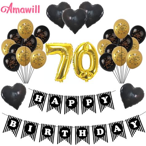 Amawill Classy 70th Birthday Party Decorations Kit Black Banner Gold 70