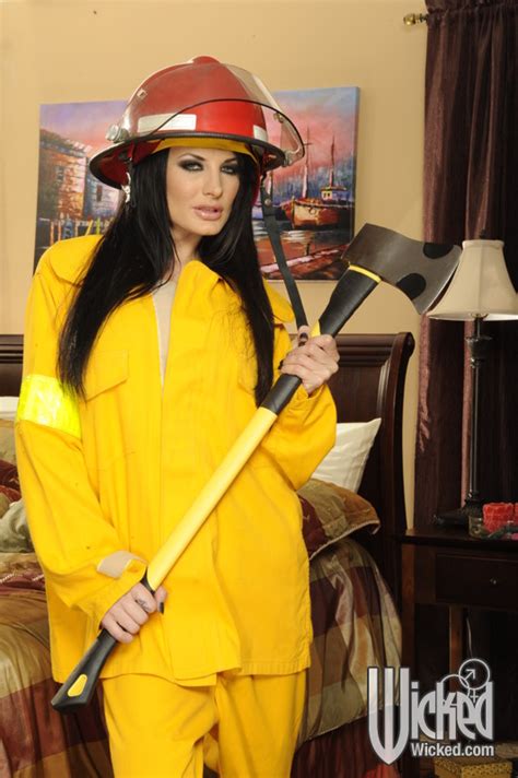 Brunette Babe In Black Boots Alektra Blue Taking Off Her Fire Uniform