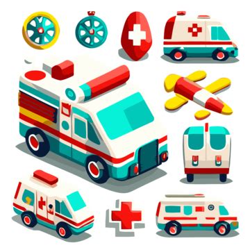 Ambulence Clipart Flat Isometric Medical Ambulance Set With Different