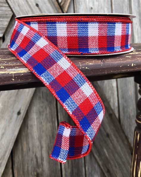 20 Yards Wired Ribbon Patriotic Plaid