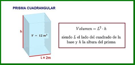 El volumen de un prisma cuadrangular es de 12 m3, si tiene 2 m por lado en su base su altura ...