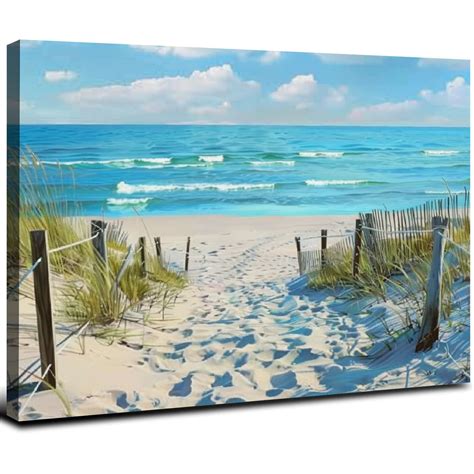 Zhiwo Beach Scene Bathroom Wall Art Beach Path Artwork Framed Blue Sea