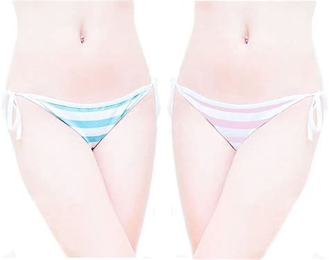 Hot Cute Japanese Style Blue Pink Stripe Panties Bikini Cosplay Cotton Underwear Lace At