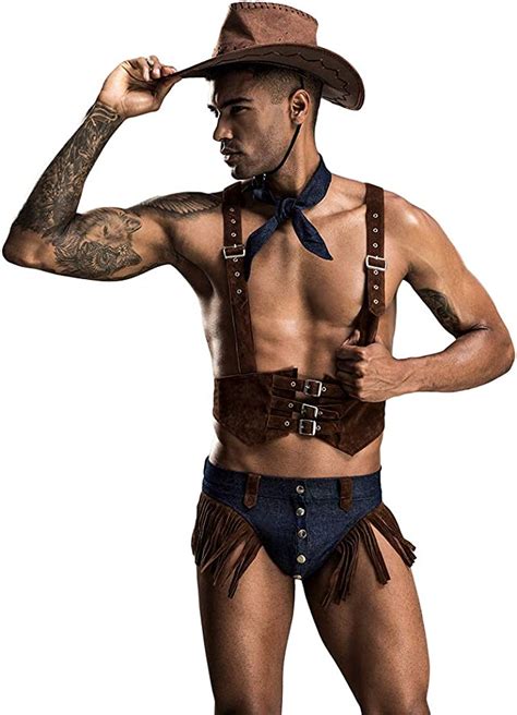 Amazon XinYiQu Mens Cosplay Cowboy Sexy Lingerie Set Retro Role Play Uniform Costume Outfit