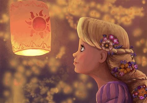 Niña flores arte linterna perfil Rapunzel Fondo de pantalla HD