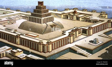 Ziggurat, Assyrian temple, reproduction in a drawing by Chipiez Stock ...